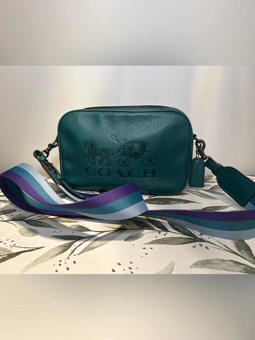 Coach Teal Jes Pebbled Leather Camera Crossbody Bag